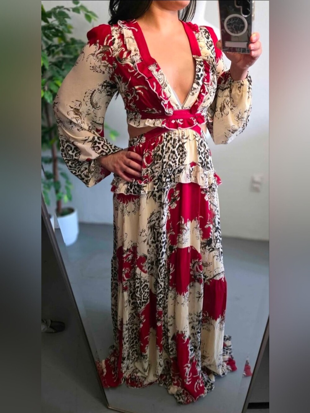 Multi Pattern Long Sleeve Maxi Dress